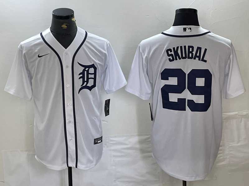 Mens Detroit Tigers #29 Tarik Skubal White Cool Base Stitched Jersey